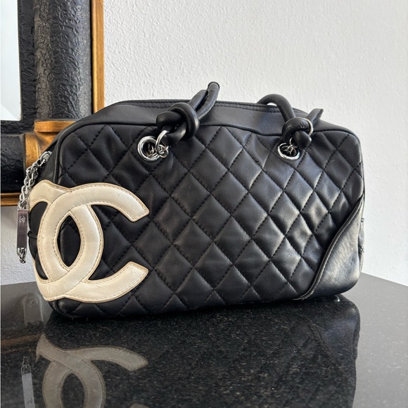 Chanel-Black and White Calfskin Quilted Small Cambon Bowler Bag - Picture 1 of 10